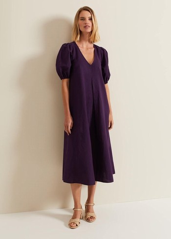 Phase Eight Lotty Puff Sleeve Dress Purple USA | 0283471-XG